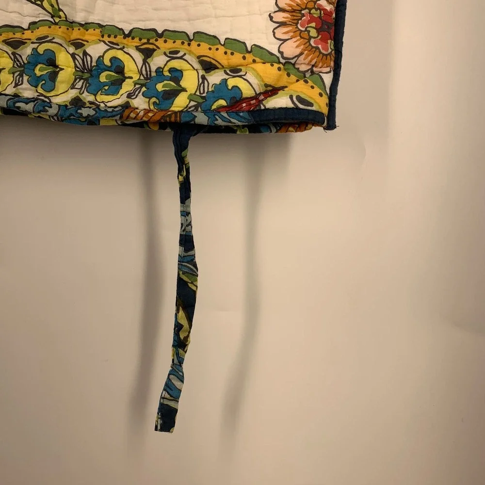 Pottery Barn Kantha Bird‎ Floral Quilted Pillow Sham Navy White Cotton Tie